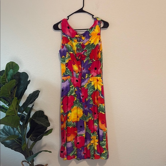Vintage Made in USA Floral Sleeveless Dress - Multicolor - Picture 3 of 5